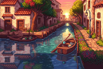 create your pixel art background scene landscape and illustration