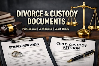 draft separation paper, divorce lawsuits, alimony, and child custody petition