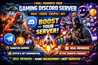 promote you gaming discord server, rust, fivem, gaming server, discord growth
