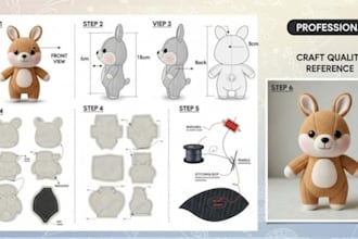 design custom plush toys character in 3d with a factory ready tech pack