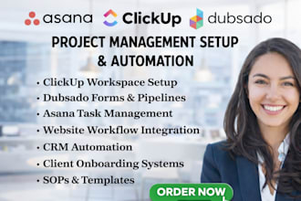 setup workflow automation on asana clickup dubasado trello and make integration