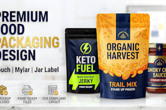 design food packaging, standup pouch, doypack, mylar, ziplock bag product label