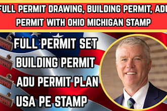 full permit drawing, building permit, adu permit with ohio michigan stamp