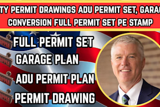 city permit drawings adu permit set, garage conversion full permit set pe stamp