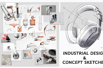 create industrial design, product concept sketches and rendering