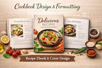 design and format cookbook, cookbook cover, and recipe ebook
