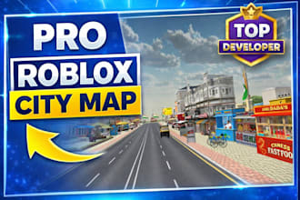 design professional roblox map, city, game world using roblox studio and blender