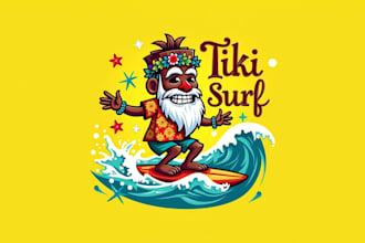 do tiki man surfing logo design 1 day delivery