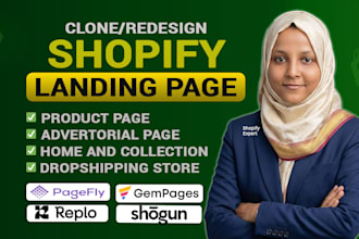 clone shopify landing page in pagefly, gempages, replo ,or shogun