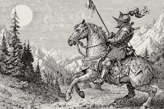 create medieval vintage line art illustration in engraving