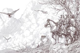 create medieval vintage line art illustration in engraving