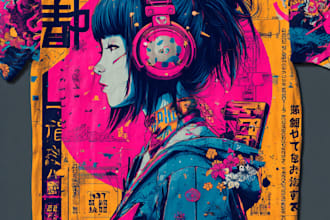 do japanese tshirt design or anime graphic custom t shirt