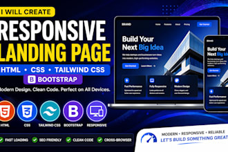 create a responsive landing page HTML, CSS, tailwind