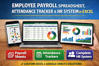 create employee payroll spreadsheet, attendance tracker and HR system in excel