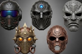 design 3d futuristic mask, 3d helmet, cosplay armor 3d mask print ready model