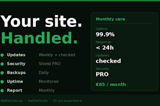 maintain, secure and monitor your wordpress website monthly