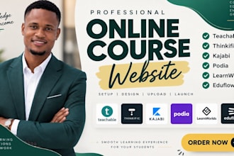 setup, upload online course on teachable website, thinkific kajabi online course