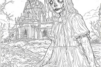 draw horror and gothic line art illustrations