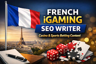 write original SEO igaming articles in french