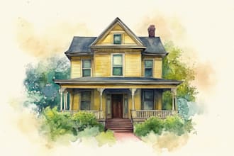 house in watercolor painting style