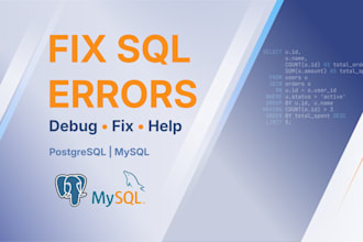 help, fix and debug sql queries in postgresql and mysql