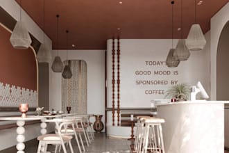 photorealistic lounge cafe interior renders,coffee shop,restaurant,office design