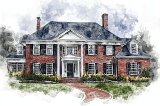 do handmade watercolor painting of house,