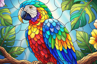 design stained glass art mosaic logo animal character illustration portrait art
