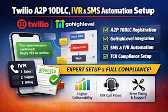 twilio setup, a2p 10dlc, studio flow, IVR, integration, tcr, SMS marketing