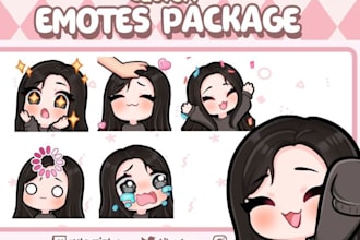 draw twitch emotes, badges, chibi emotes, animated emotes for twitch, and vtuber