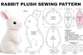 create custom plush toy sewing pattern for stuffed animal, oc or plushie design