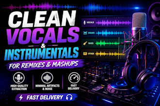 extract clean vocals or instrumentals for remixing, mashups, dj use