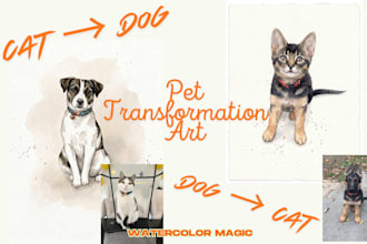 turn your cat into a dog or dog into a cat watercolor portrait