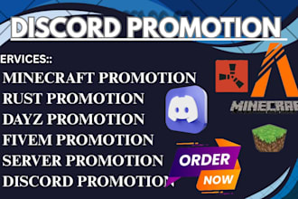 promote your gaming minecraft server, rust, dayz, fivem server discord promotion