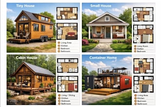 design tiny house, small house, cabin house and container home with floor plans