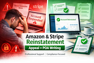write amazon and stripe reinstatement appeal, poa and suspension response