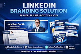 design linkedin banner, resume and post templates for branding