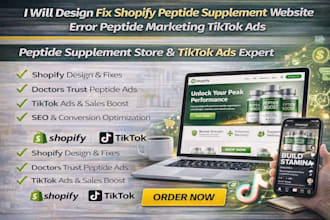 design fix shopify peptide supplement website error peptide marketing tiktok ads