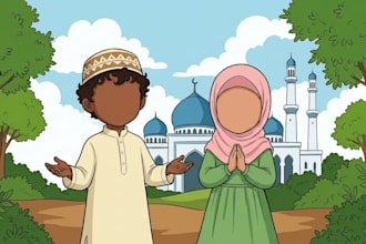 draw muslin children book illustration, islamic kids book and cover