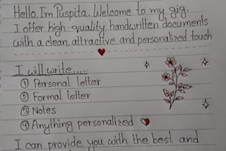 write unique handwritten notes, letters and cards in english