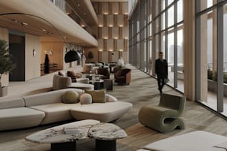 photorealistic lobby, reception interior 3d cgi rendering,hotel,3d office design