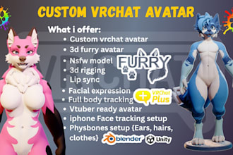 custom 3d furry vrchat avatar, vrm nsfw model, fursona avatar, vrchat commission