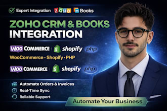 integrate zoho CRM, zoho books with woocommerce, shopify or PHP