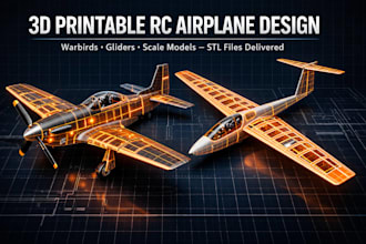 design 3d printable rc airplane, warbird or scale glider in cad