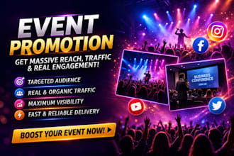do organic event promotion, webinar, eventbrite set up and marketing