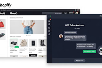develop ai gpt sales chatbot for shopify ecommerce store with custom design app