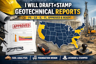 draft and stamp usa ca, pa, ga, il, fl geotechnical report for approval