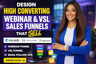 design high converting kajabi, clickfunnels webinars and vsl dales funnels