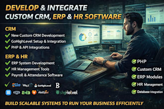 develop and integrate CRM, php, custom CRM software, erp and HR management, ghl