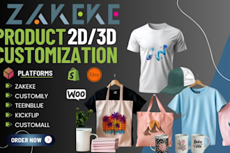 do 2d 3d zakeke kickflip teeinblue customily shopify custom product configurator